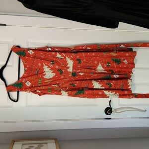 Red holiday christmas print retro vintage dress fit and flare style